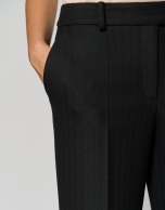 Black herringbone tailored pants