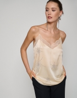 Beige satin halter top with lace and stars