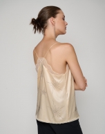 Beige satin halter top with lace and stars