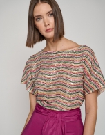 Top en tul bordado con pailletes multicolor