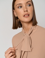 Camel chiffon shirt with long sleeves and bow