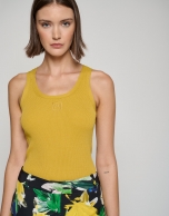 Mustard ribbed top with embroidered RV logo 