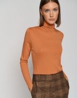 Orange cowl neck coupe knit top