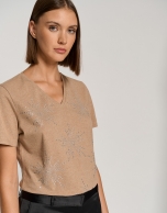 Camel melange top with stars