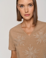 Camel melange top with stars