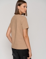 Camel melange top with stars