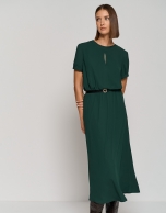 Green chiffon short sleeve midi dress