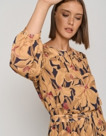 Georgette crepe midi dress with long sleeves and mustard floral print