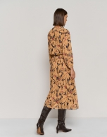 Georgette crepe midi dress with long sleeves and mustard floral print