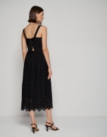 Black midi halter dress with Swiss lace embroidery