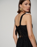 Black midi halter dress with Swiss lace embroidery