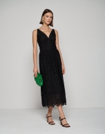 Black midi halter dress with Swiss lace embroidery