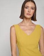 Mustard crepe midi dress with V-neck