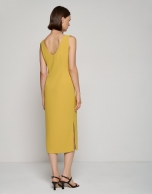 Mustard crepe midi dress with V-neck