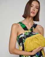 Elastic crepe, draped halter dress with yellow flowers