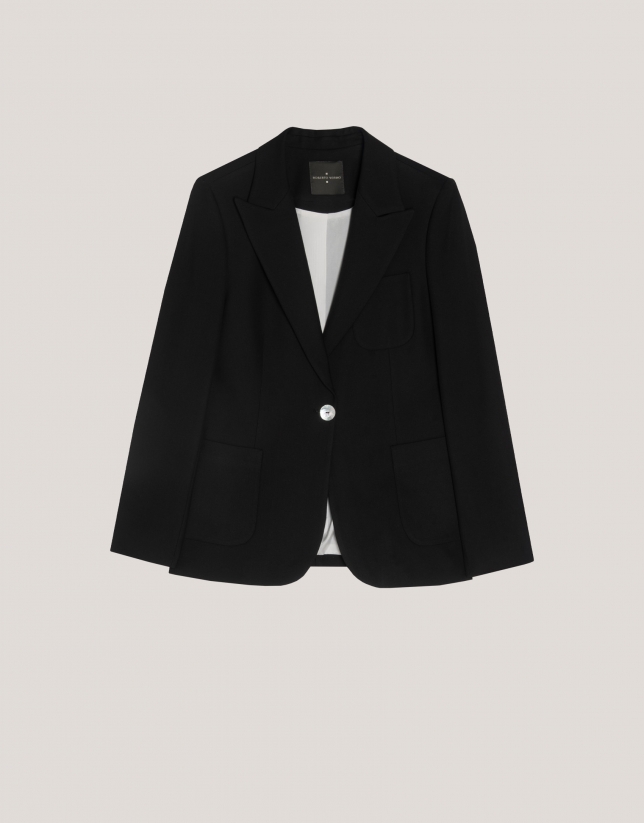 Black crepe blazer with one button