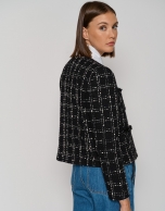 Short black and white tweed jacket