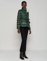 Green and light gray reversible quilted down jacket