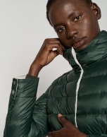 Green and light gray reversible quilted down jacket