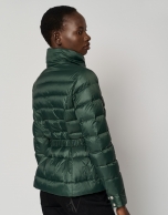 Green and light gray reversible quilted down jacket