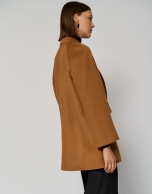 Brown three-quarter double-faced cloth parka