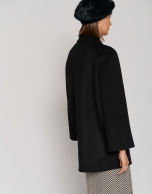 Black three-quarter double-faced cloth parka