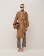 Long melange camel coat with lining