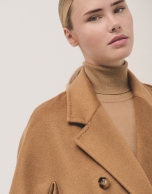 Long melange camel coat with lining