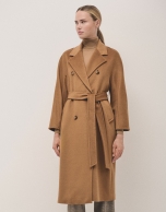 Long melange camel coat with lining