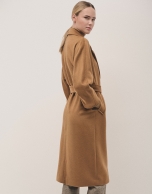 Long melange camel coat with lining