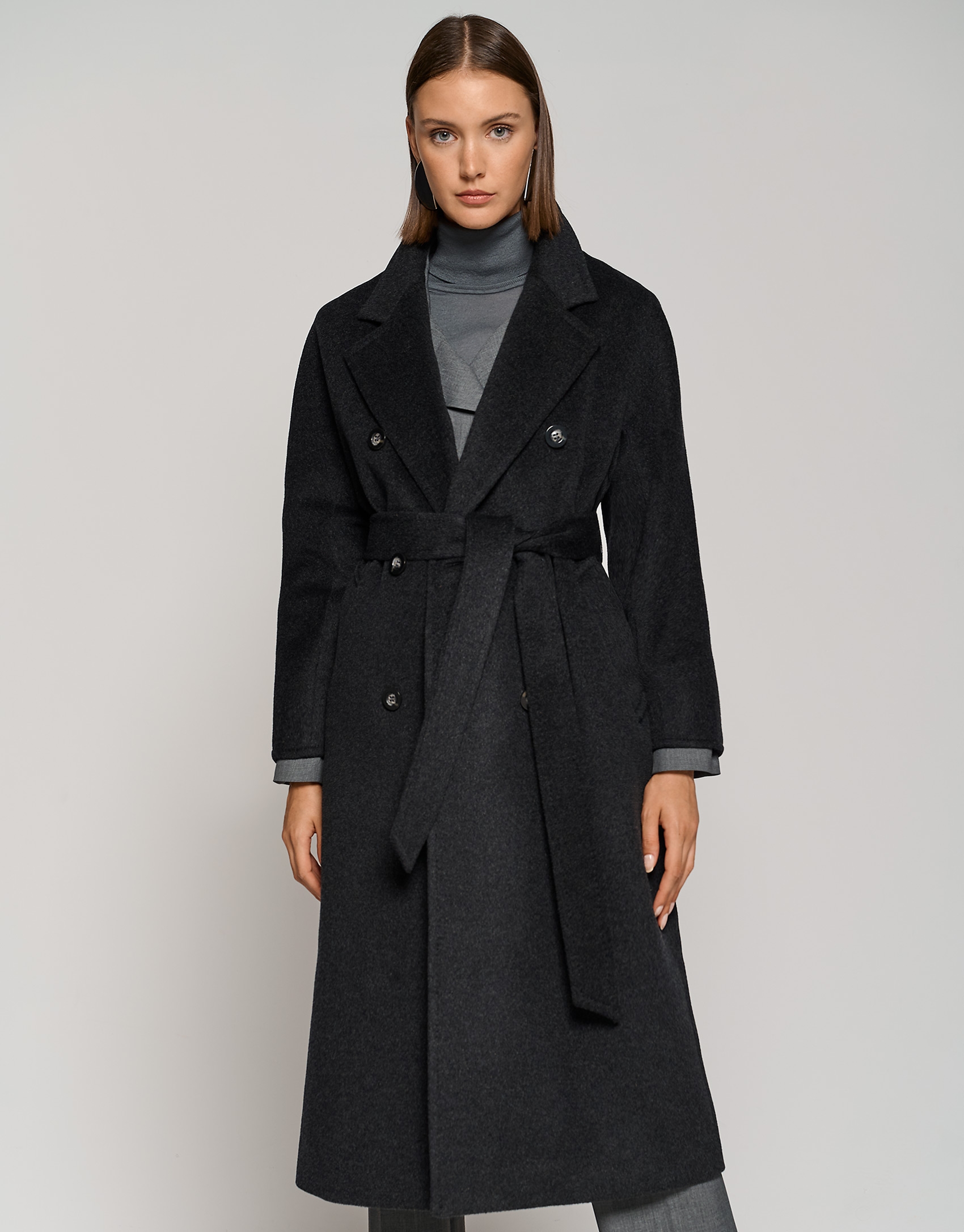 Long dark gray coat with lining - Woman | Roberto Verino