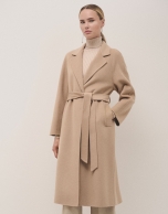 Long camel double-faced cloth coat