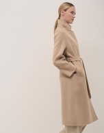 Long camel double-faced cloth coat