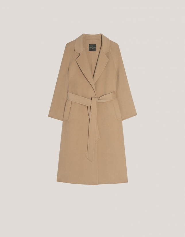 Long camel double-faced cloth coat