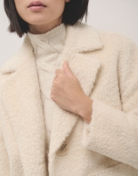 Long ecru alpaca fur and wool coat