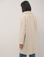 Long ecru alpaca fur and wool coat