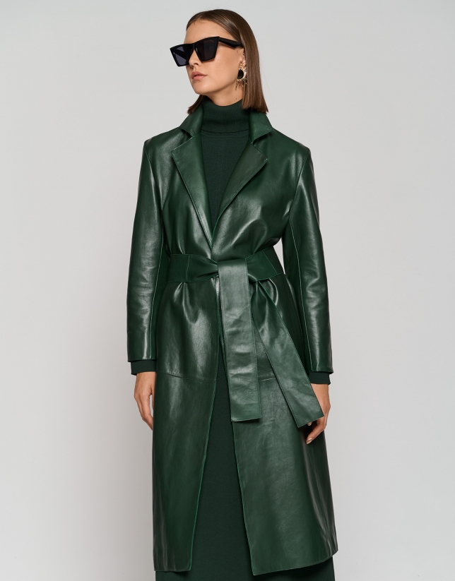 Long dark green napa raincoat