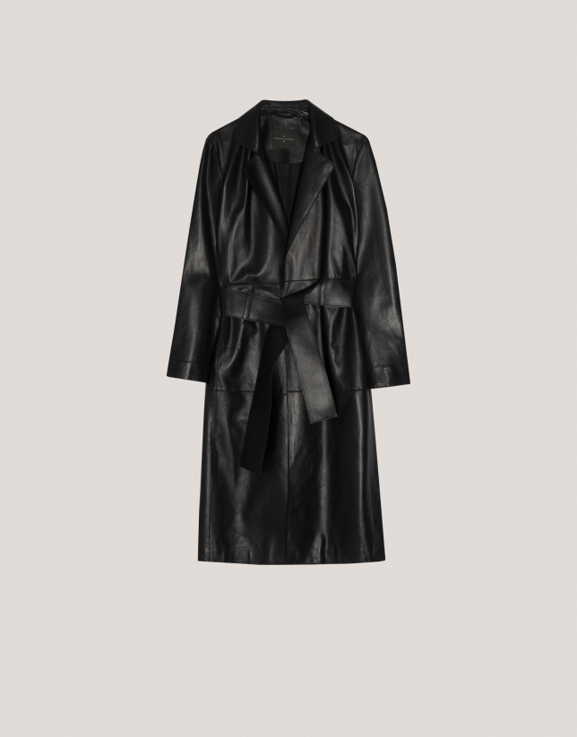 Long black napa raincoat