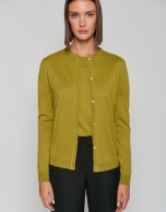 Green fine gauge wool knit jacket 