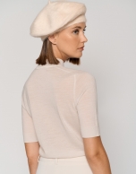 Ecru fine wool sweater with three quarter sleeves