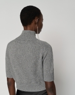 Gray lurex short sweater with three-quarter sleeves