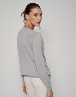 Knit sweater with silver glitter and V-neck