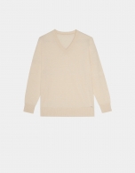 Beige silk and wool sweater with V-neck