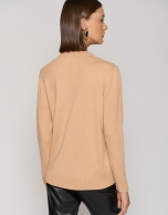 Camel silk and wool sweater with V-neck