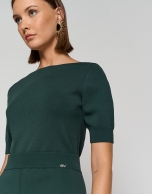 Dark green knit sweater with half-sleeves