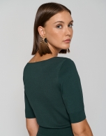 Dark green knit sweater with half-sleeves