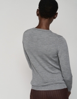 Gray sweater with cable stitching and boat neck