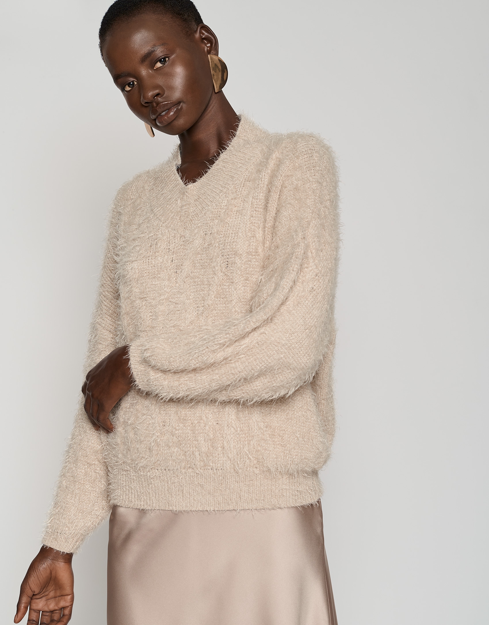 Camel oversize plush sweater