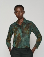 Green georgette crepe shirt with print