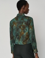 Green georgette crepe shirt with print